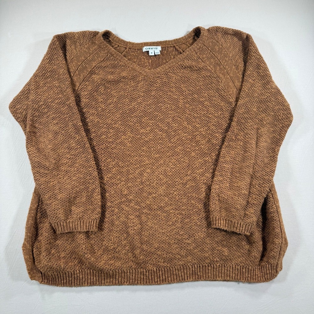 Orvis Womens Linen Cotton V-Neck Raglan Sweater Brown Size M 275S 47719